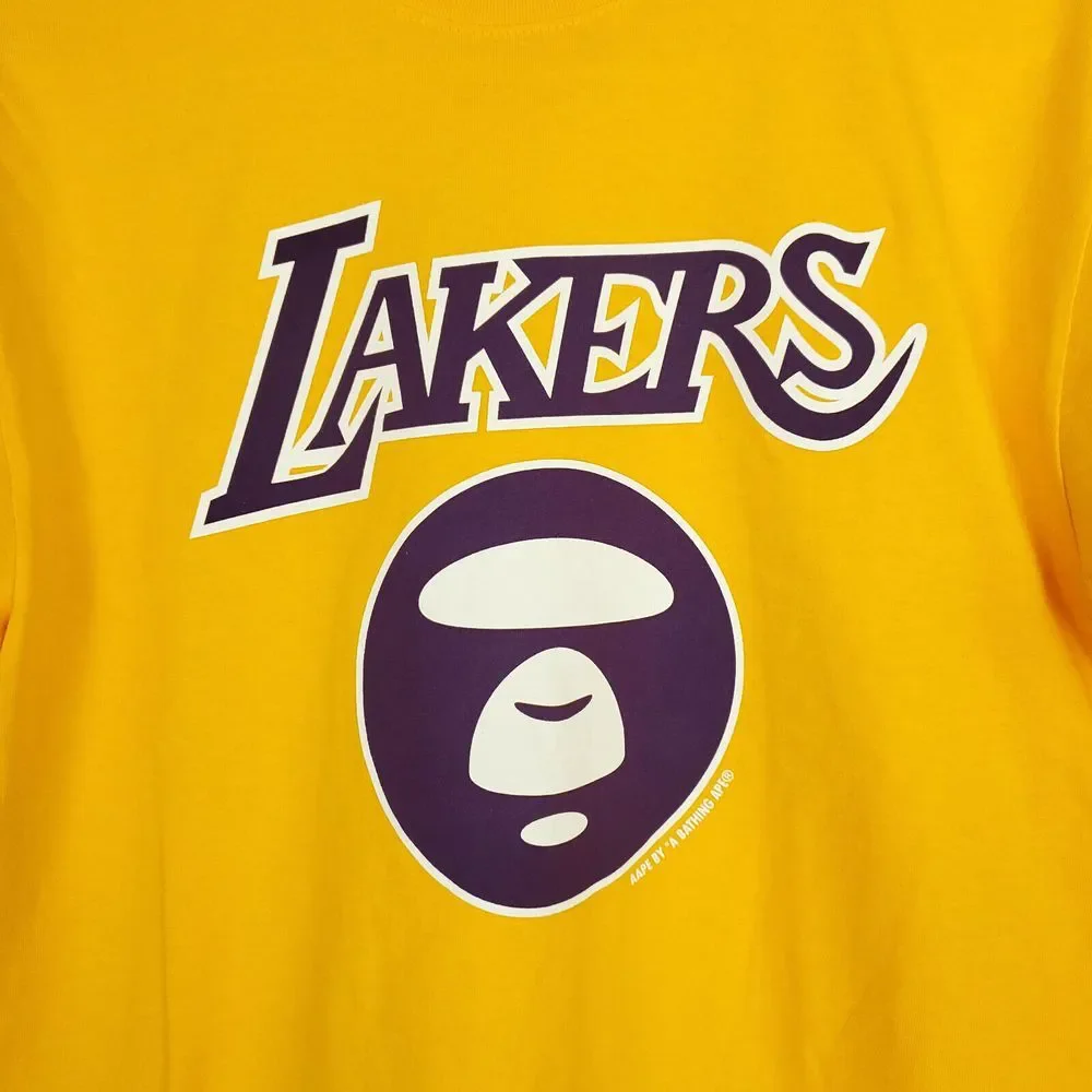 AAPE BAPE LA Lakers Mitchell & Ness NBA S Small Shirt A Bathing‎ Ape Yellow New